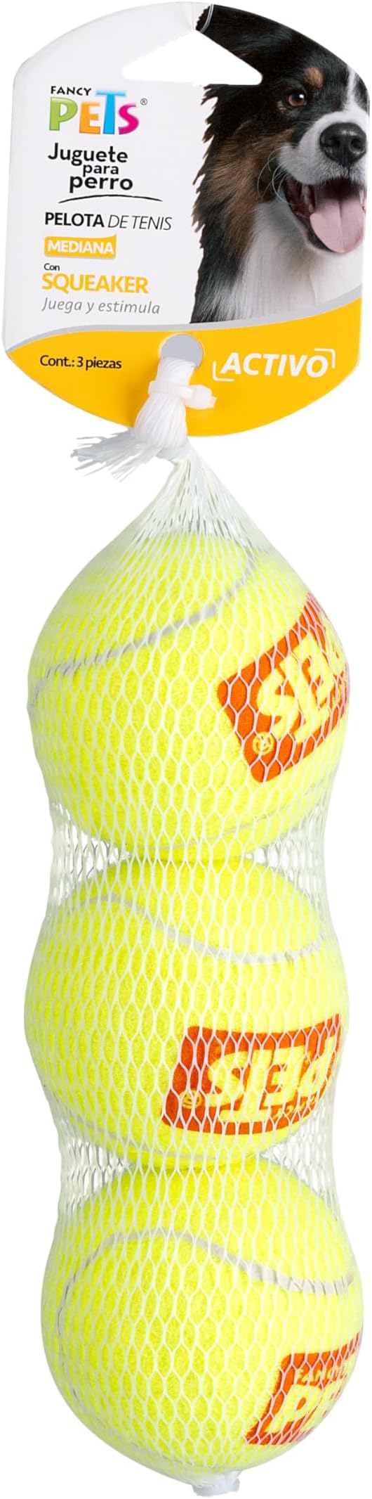 Pelota Mediana de Tenis C/Squeaker 3 Piezas Fancy Pets